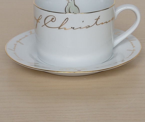 Pier 1 Cup and Saucer 12 Days Of Christmas On The First Day Partridge Gold Trim - Picture 3 of 16